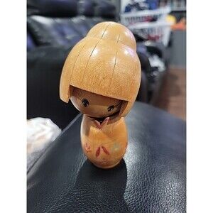 Japanese Vintage Kokeshi Doll Signed Hand Carved Wooden Collectible